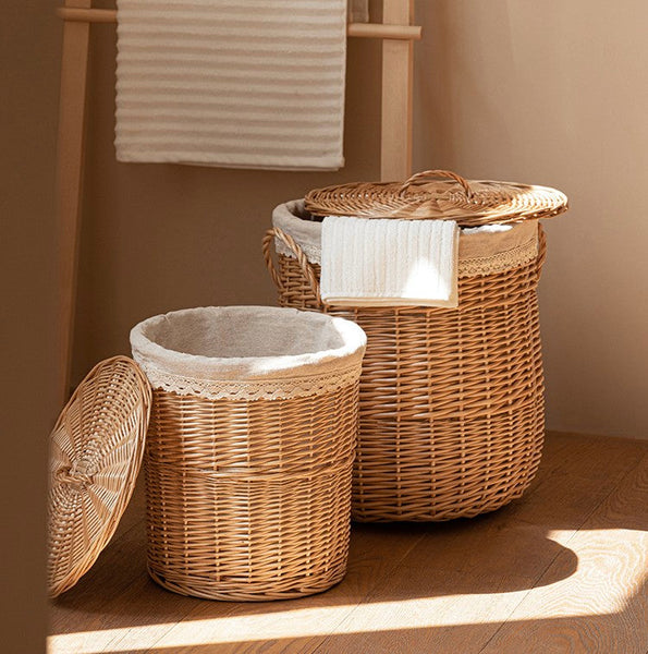 Hand-woven Wicker Storage Basket for Clothes, Large Round Storage Basket for Clothes, Willow Weaving Baskets for Clothes, Extra Large Kitchen Storage Baskets-Grace Painting Crafts