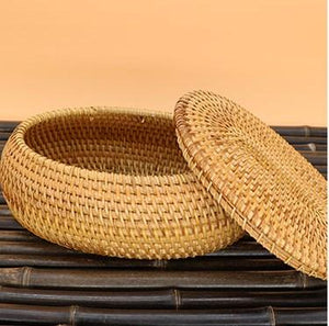 Storage Basket for Kitchen, Small Rattan Storage Basket, Round Storage Basket with Lid, Pantry Storage Ideas-Grace Painting Crafts