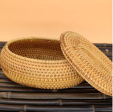 Storage Basket for Kitchen, Small Rattan Storage Basket, Round Storage Basket with Lid, Pantry Storage Ideas-Grace Painting Crafts