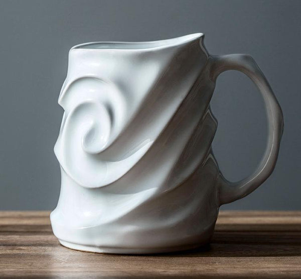 Stoneware Coffee Mugs, White Ceramic Coffee Mug, Large Capacity Coffee Cups, Birthday Gifts, Handmade Pottery Coffee Mug-Grace Painting Crafts
