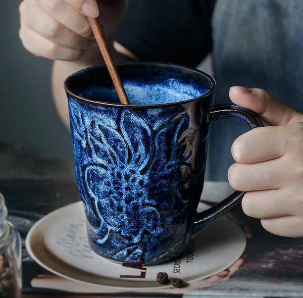 Green Ceramic Coffee Mug, Birthday Gifts, Stoneware Coffee Mugs, Handmade Pottery Coffee Mug, Large Capacity Coffee Cups-Grace Painting Crafts