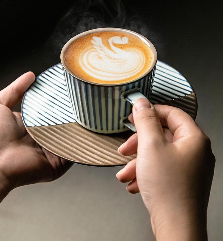 White Ceramic Coffee Cups, Pottery Coffee Cups, Cappuccino Coffee Mug, Coffee Cup and Saucer Set, Coffee Cup for Sale, Tea Cup, White / Green / Blue / Yellow-Grace Painting Crafts