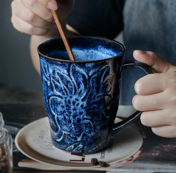 Brown Ceramic Coffee Mug, Large Capacity Coffee Cups, Anniversary Gifts, Stoneware Coffee Mugs, Handmade Pottery Coffee Mug-Grace Painting Crafts