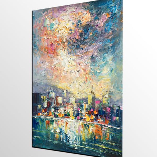 Abstract Landscape Painting, Heavy Texture Wall Art Paintings, Custom Original Paintings on Canvas, Cityscape Painting-Grace Painting Crafts