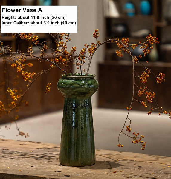 Porcelain Flower Vases, Ceramic Bouquet Vases, Green Flower Vases on Table, Dining Table Centerpiece, Handmade Water Holding Flower Vase-Grace Painting Crafts