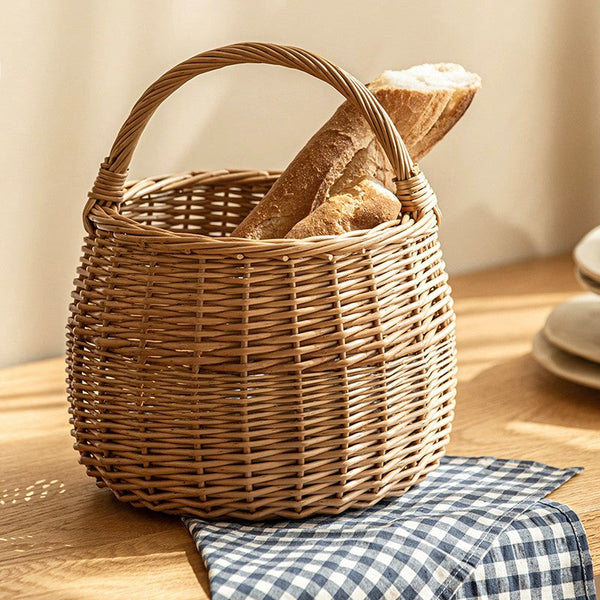 Storage Basket for Kitchen, Picnic Storage Basket with Handle, Hand-woven Wicker Storage Basket, Natural Fruit Basket, Willow Weaving Baskets for Vegetable-Grace Painting Crafts