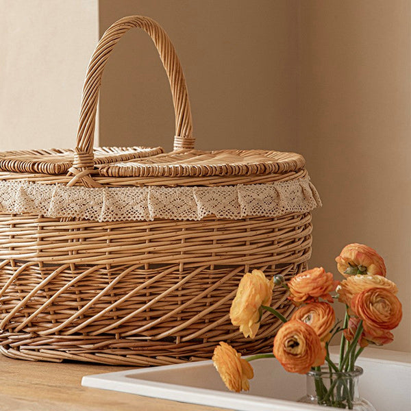 Extra Large Kitchen Storage Baskets, Picnic Storage Basket with Handle, Natural Hand-woven Wicker Storage Basket, Lovely Willow Weaving Baskets for Vegetable, Natural Fruit Storage Baskets-Grace Painting Crafts