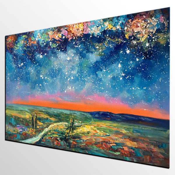 Large Canvas Art Painting, Starry Night Landscape Painting, Custom Large Oil Painting-Grace Painting Crafts