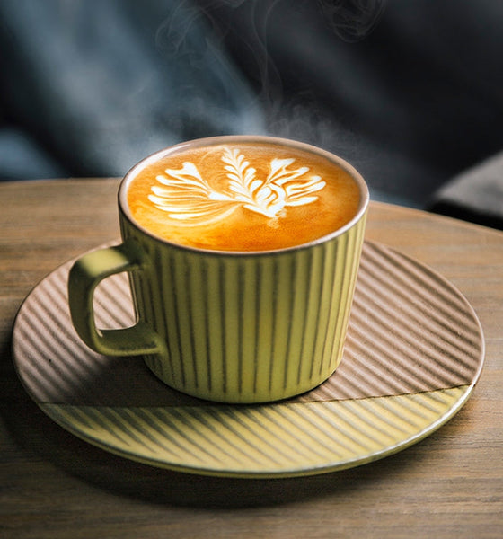 Ceramic Coffee Cups, Coffee Cup and Saucer Set, Pottery Coffee Cups, Cappuccino Coffee Mug, Coffee Cup for Sale, Tea Cup, White / Green / Blue / Yellow-Grace Painting Crafts