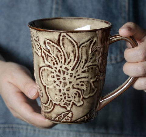 Brown Ceramic Coffee Mug, Large Capacity Coffee Cups, Anniversary Gifts, Stoneware Coffee Mugs, Handmade Pottery Coffee Mug-Grace Painting Crafts