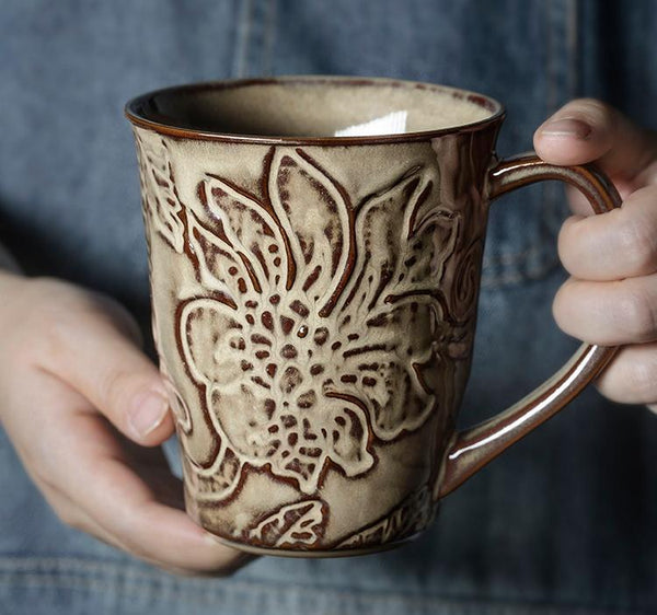 Green Ceramic Coffee Mug, Birthday Gifts, Stoneware Coffee Mugs, Handmade Pottery Coffee Mug, Large Capacity Coffee Cups-Grace Painting Crafts