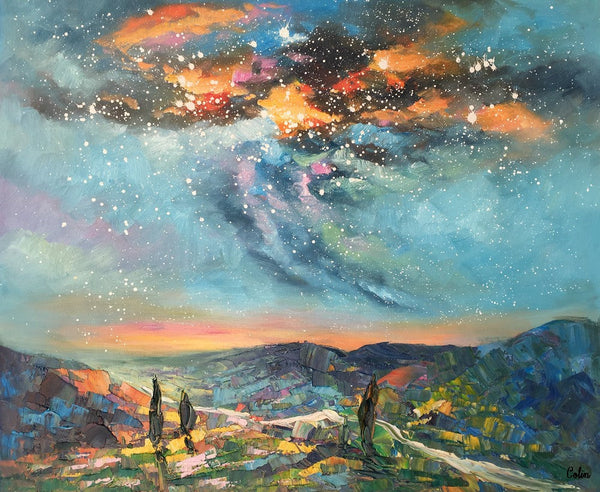 Oil Painting, Starry Night Sky Painting, Custom Abstract Canvas Artwork, Canvas Painting for Kitchen-Grace Painting Crafts