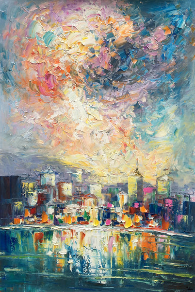 Abstract Landscape Painting, Heavy Texture Wall Art Paintings, Custom Original Paintings on Canvas, Cityscape Painting-Grace Painting Crafts