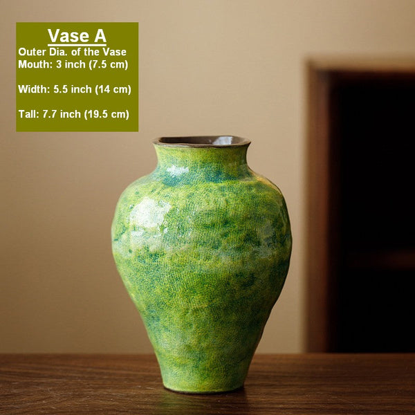 Modern Pottery Flower Vases, Handmade Water Holding Flower Vases, Pottery Bud Vases, Large Green Flower Vases on Table, Centerpiece on Dining Table-Grace Painting Crafts