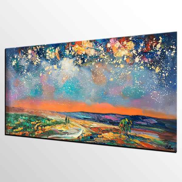 Canvas Art, Starry Night Sky Painting, Bedroom Wall Art, Abstract Painting, Custom Painting-Grace Painting Crafts