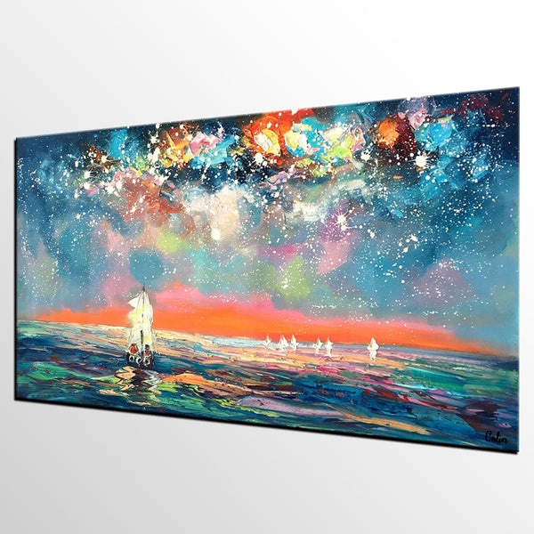 Landscape Painting for Sale, Starry Night Sky Painting, Impasto Artwork, Canvas Painting for Bedroom, Custom Original Landscape Painting-Grace Painting Crafts