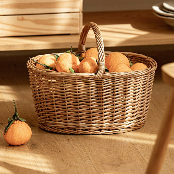 Small Picnic Storage Basket with Handle, Hand-woven Wicker Storage Basket, Willow Weaving Baskets for Vegetable, Natural Fruit Basket, Kitchen Storage Baskets-Grace Painting Crafts