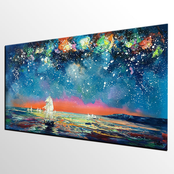 Impasto Artwork, Starry Night Sky Painting, Canvas Painting, Custom Extra Large Painting-Grace Painting Crafts