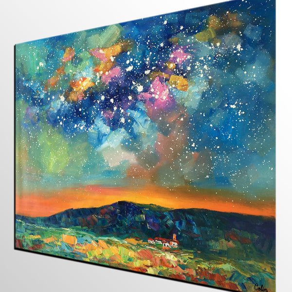 Heavy Texture Abstract Painting, Starry Night Sky, Landscape Painting, Custom Large Art-Grace Painting Crafts