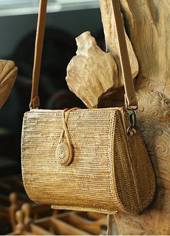 Woven Rattan Handbag, Natural Fiber Handbag, Small Rustic Handbag, Handmade Rattan Handbag for Outdoors-Grace Painting Crafts
