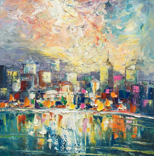 Abstract Landscape Painting, Heavy Texture Wall Art Paintings, Custom Original Paintings on Canvas, Cityscape Painting-Grace Painting Crafts