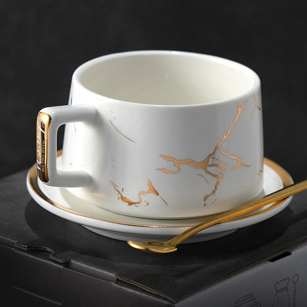 Large Tea Cup, White Coffee Cup, Black Coffee Mug, Ceramic Cup, Coffee Cup and Saucer Set-Grace Painting Crafts
