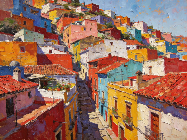 Colorful Terraces of Guanajuato, Hand Painted Canvas Art, Small Oil Paintings, Small Wall Art Paintings, Landscape Canvas Paintings, Original Canvas Paintings-Grace Painting Crafts