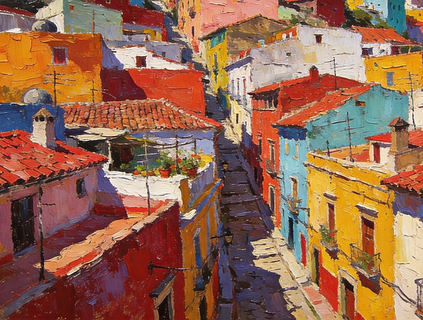 Colorful Terraces of Guanajuato, Hand Painted Canvas Art, Small Oil Paintings, Small Wall Art Paintings, Landscape Canvas Paintings, Original Canvas Paintings-Grace Painting Crafts