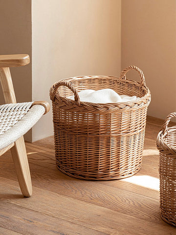 Round Storage Basket for Clothes, Natural Hand-woven Wicker Storage Basket for Clothes, Extra Large Kitchen Storage Baskets, Willow Weaving Baskets for Clothes-Grace Painting Crafts