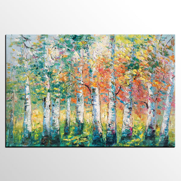 Landscape Oil Paintings, Birch Tree Painting, Large Wall Art Painting, Custom Oil Painting on Canvas, Wall Art Paintings for Sale