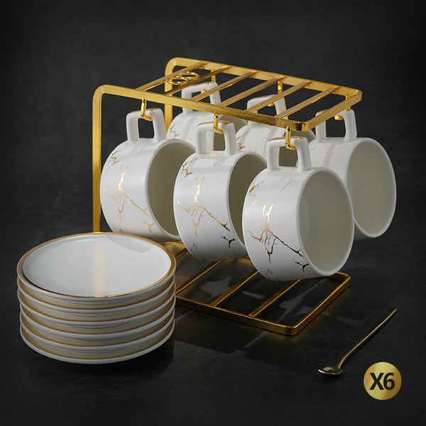 Large Tea Cup, White Coffee Cup, Black Coffee Mug, Ceramic Cup, Coffee Cup and Saucer Set-Grace Painting Crafts