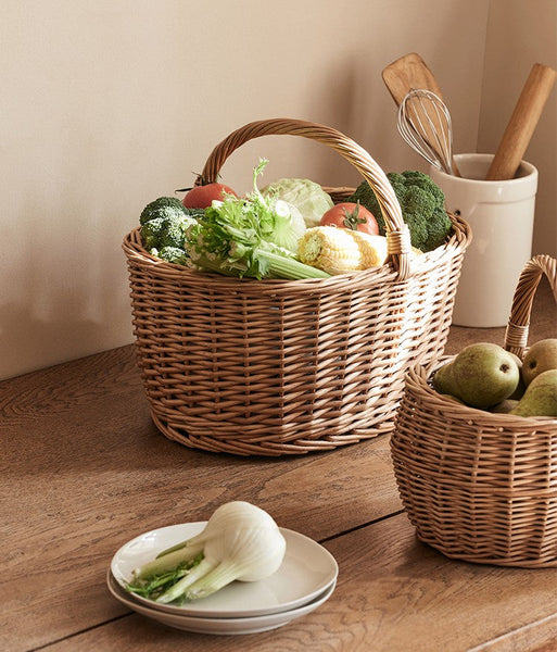 Large Picnic Food Basket with Handle, Natural Hand-woven Wicker Storage Basket, Willow Weaving Baskets for Vegetable, Natural Fruit Basket, Kitchen Storage Baskets-Grace Painting Crafts