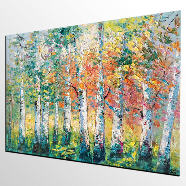 Landscape Oil Paintings, Birch Tree Painting, Large Wall Art Painting, Custom Oil Painting on Canvas, Wall Art Paintings for Sale-Grace Painting Crafts