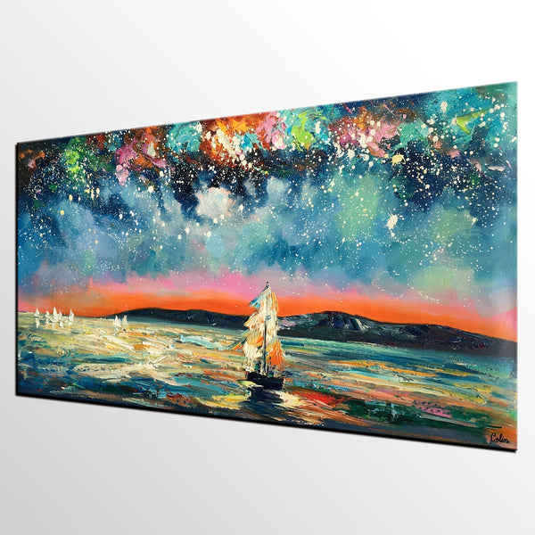 Landscape Wall Art Paintings, Starry Night Sky Painting, Original Canvas Painting, Custom Large Painting for Bedroom-Grace Painting Crafts