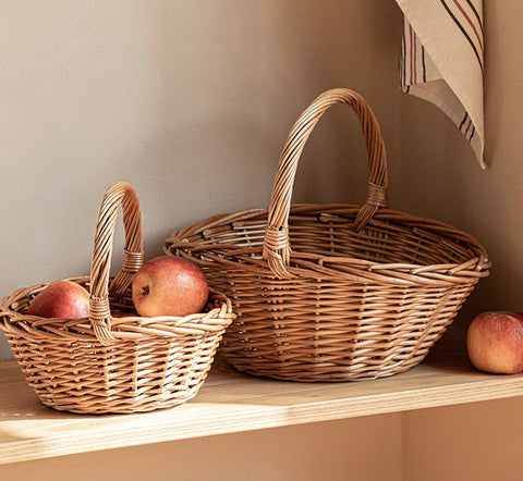 Large Picnic Food Basket with Handle, Lovely Willow Weaving Baskets for Vegetable, Natural Hand-woven Wicker Storage Basket, Natural Fruit Basket, Kitchen Storage Baskets-Grace Painting Crafts