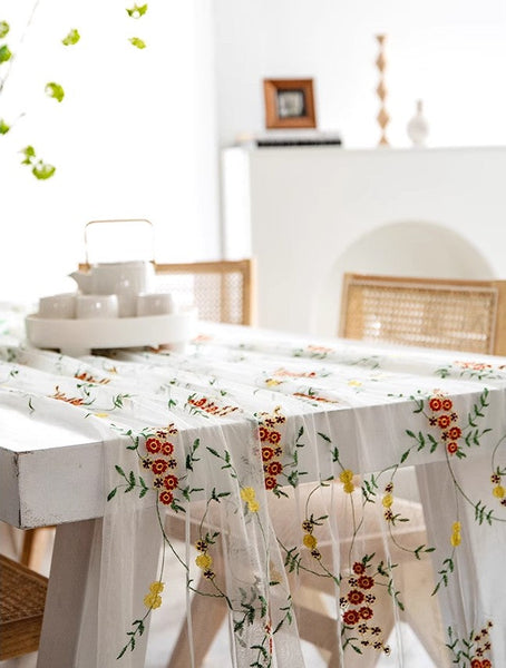 Spring Flower Rectangular Tablecloth for Oval Table, Extra Large Lace Tablecloths, Lace Embroidered Table Covers, Rectangular Table Covers for Coffee Table-Grace Painting Crafts
