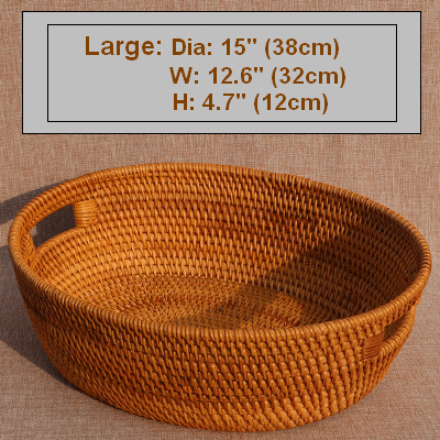 Small Round Storage Basket, Woven Rattan Basket, Fruit Basket for Kitchen, Storage Basket for Dining Room-Grace Painting Crafts