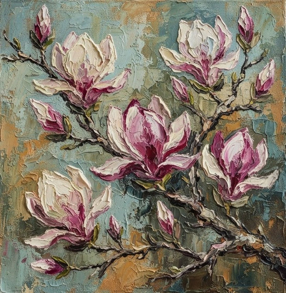 Magnolia Flower Painting, Impasto Heavy Texutre Art, Still Life Painting, Small Canvas Artwork for Sale, Hand Painted Canvas Art, Original Flower Paintings-Grace Painting Crafts