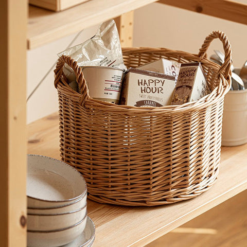 Small Picnic Fruit Basket with Handle, Kitchen Storage Baskets, Natural Hand-woven Wicker Round Storage Basket, Small Willow Weaving Baskets for Vegetable, Natural Fruit Storage Basket-Grace Painting Crafts