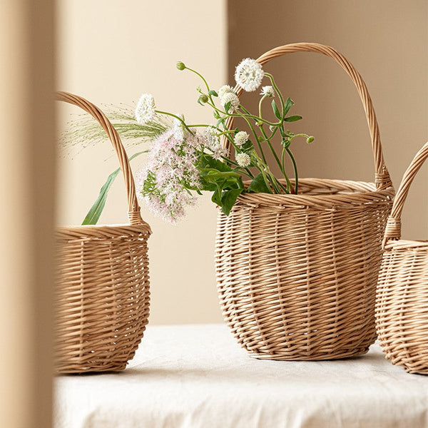 Wicker Storage Basket for Kitchen, Hand-woven Picnic Food Basket with Handle, Willow Weaving Baskets for Vegetable, Natural Fruit Basket, Storage Basket for Shelves-Grace Painting Crafts