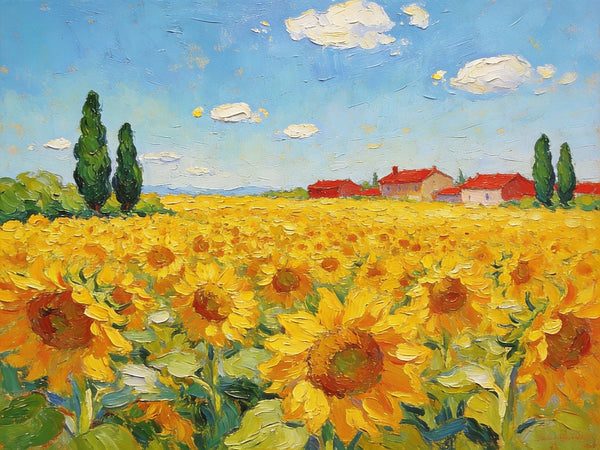 Enchanting Provence Sunflower Fields, Original Canvas Paintings, Palette Knife Oil Paintings, Small Landscape Paintings, Landscape Paintings on Canvas, Hand Painted Canvas Art-Grace Painting Crafts