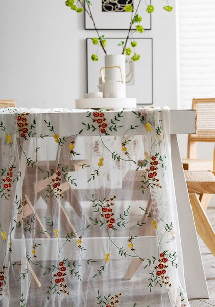 Spring Flower Rectangular Tablecloth for Oval Table, Extra Large Lace Tablecloths, Lace Embroidered Table Covers, Rectangular Table Covers for Coffee Table-Grace Painting Crafts