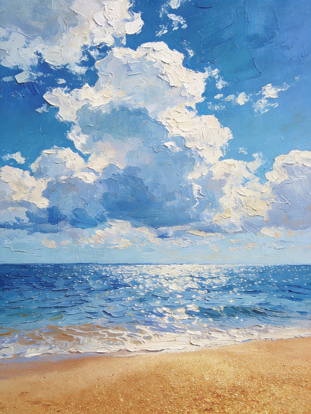 Original Canvas Paintings, Coastal Peace and Quiet, Hand Painted Canvas Art, Small Oil Paintings, Palette Knife Artwork, Landscape Paintings for Bedroom-Grace Painting Crafts
