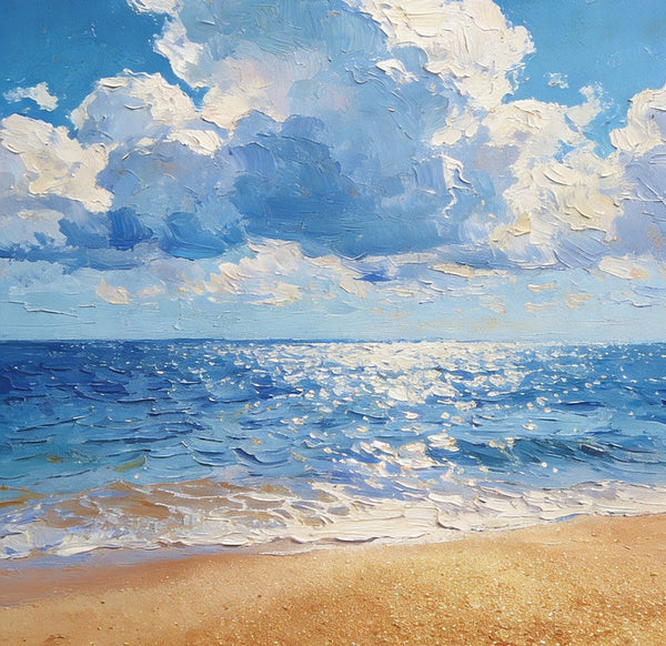 Original Canvas Paintings, Coastal Peace and Quiet, Hand Painted Canvas Art, Small Oil Paintings, Palette Knife Artwork, Landscape Paintings for Bedroom-Grace Painting Crafts