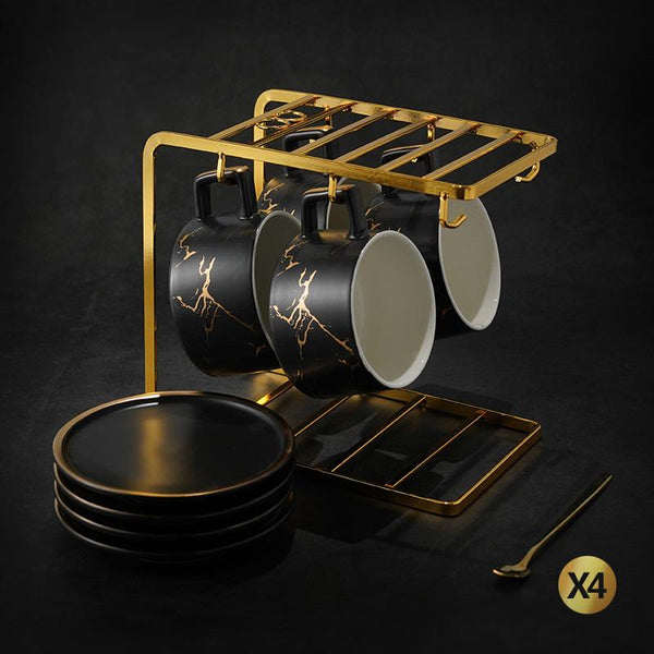 Black Coffee Cup, White Coffee Mug, Tea Cup, Ceramic Cup, Coffee Cup and Saucer Set-Grace Painting Crafts