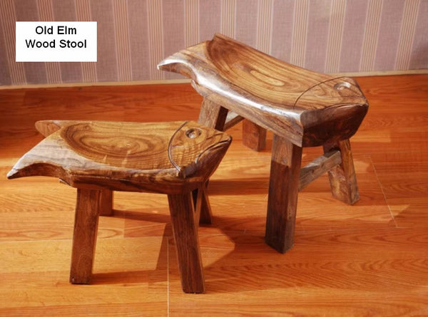 Solid Wood low Stool, Creative Shoe-changing Stool, Handmade Vintage Old Elm Wood Stool, Children's Wooden Stool, Sofa Stool, Dining Table Stool-Grace Painting Crafts