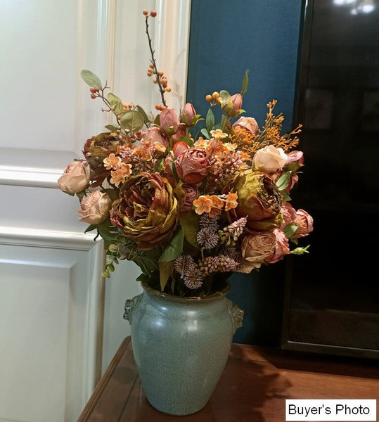 Beautiful Peony Rose Flowers Arrangement Interior Design, Large Faux Silk Floral Bouquet, Modern Artificial Floral Arrangement for Bedroom-Grace Painting Crafts
