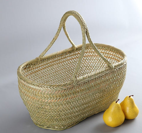 Lovely Bamboo Baskets for Vegetable, Natural Fruit Basket Kitchen Storage Baskets, Picnic Food Basket with Handle, Large Natural Hand-woven Bamboo Basket-Grace Painting Crafts