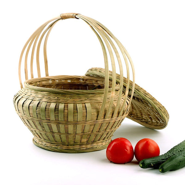 Picnic Food Basket with Handle, Large Natural Hand-woven Bamboo Basket, Natural Fruit Basket Lovely Bamboo Baskets for Vegetable, Kitchen Storage Baskets-Grace Painting Crafts