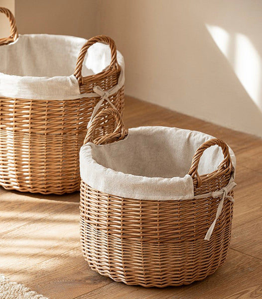 Large Round Storage Basket for Clothes, Natural Hand-woven Wicker Storage Basket for Clothes, Willow Weaving Baskets for Clothes, Extra Large Kitchen Storage Baskets-Grace Painting Crafts